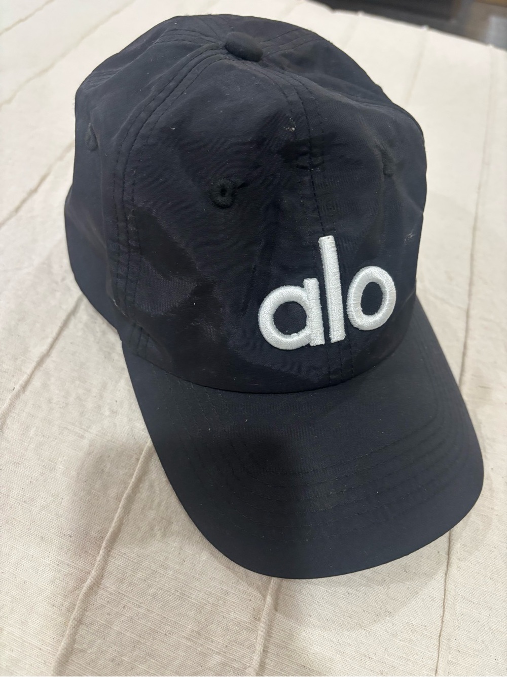 ALO Yoga Kids Black Cap with White Embroidered Logo